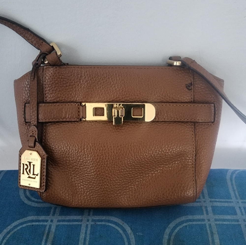 Retro Small Lauren Ralph Lauren Brown Leather Crossbody Bag
